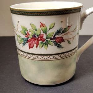 Fitz and Floyd Festive Mug with Red and Green Holly